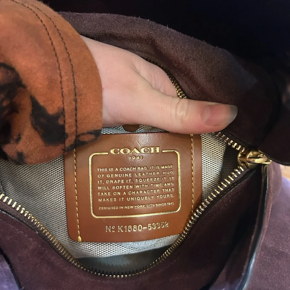 Coach Oxblood Leather and Suede Harmony Hobo Shoulder Bag with Gold Hardware